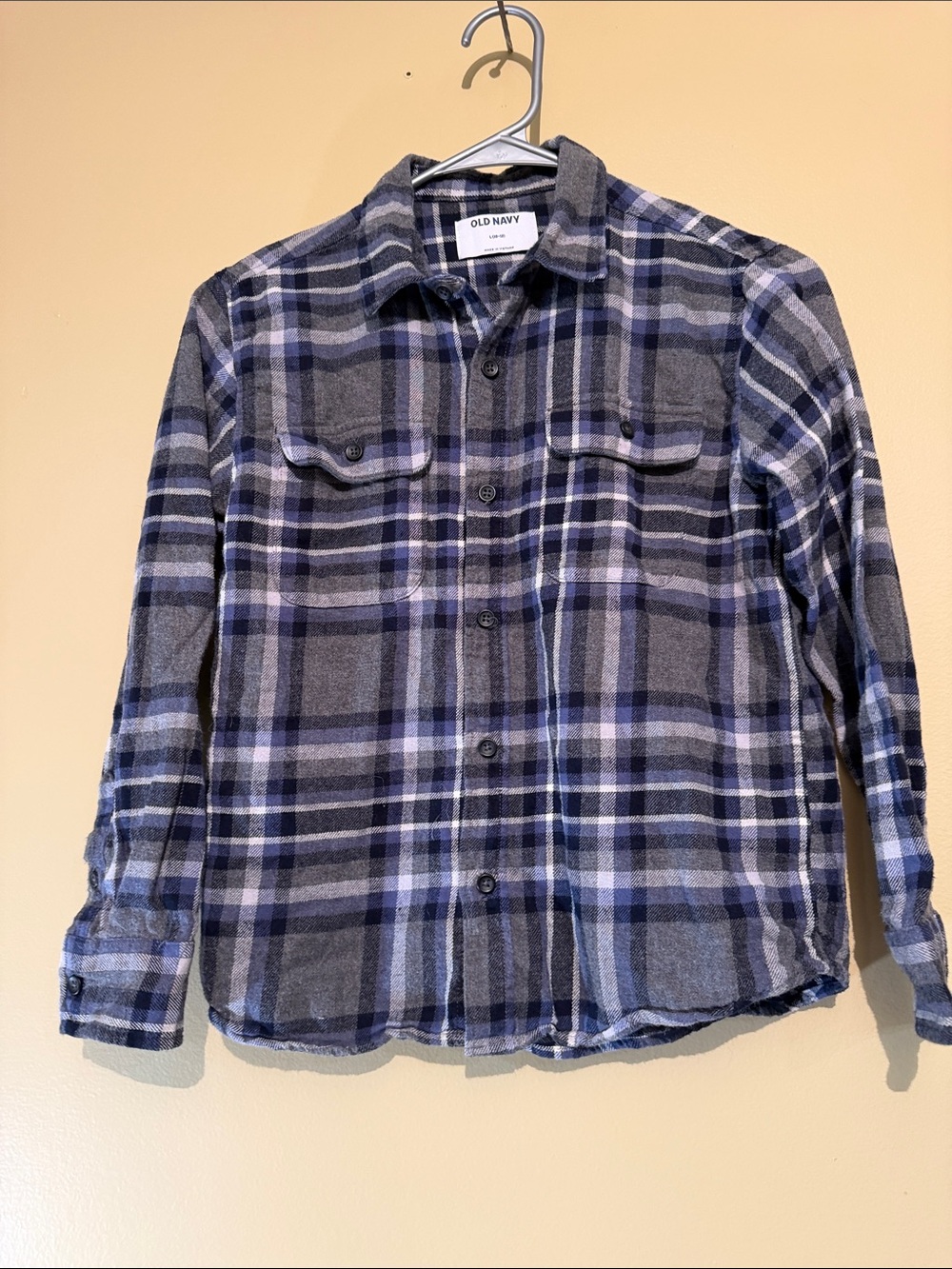 Old Navy Gray and Blue Plaid Button-Down Shirt